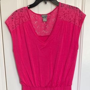 Pink Neiman Marcus maxi dress, cap sleeves, beautiful lace back, medium